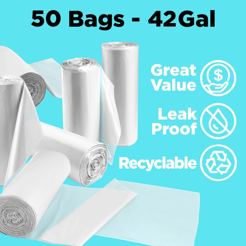 ToughBag 40-42 Gallon Trash Bags, 2.5 Mil Contractor Bags, Heavy Duty Large Trash Can Liners, Recycling Trash Bags, 33 x 48" (50 COUNT/CLEAR) - Made in USA - Image 2